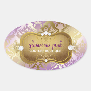 311 Glamourous Lilac Damask Oval Sticker