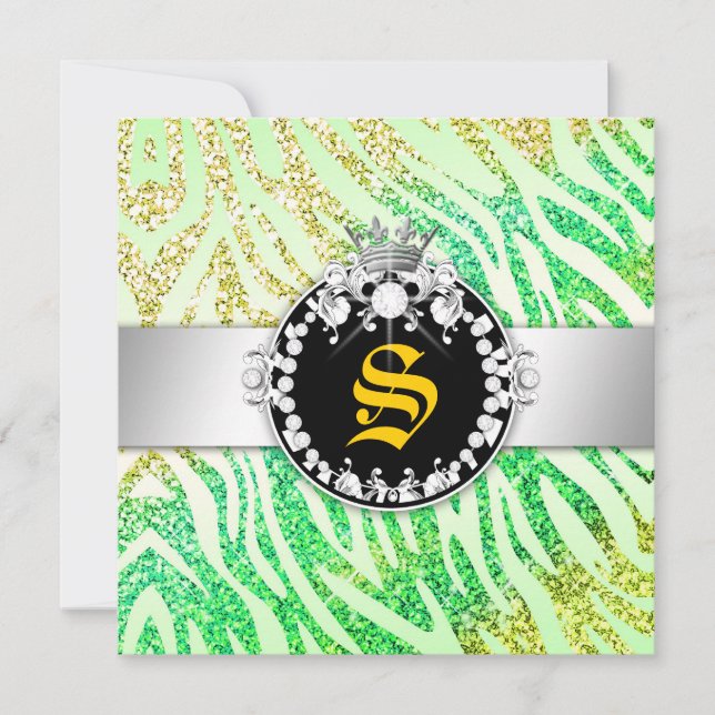 311 Glitter Queen Zebra Lemon Lime (Any Age) Invitation (Front)