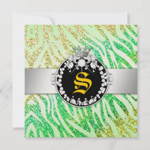 311 Glitter Queen Zebra Lemon Lime Metal (Any Age) Invitation
