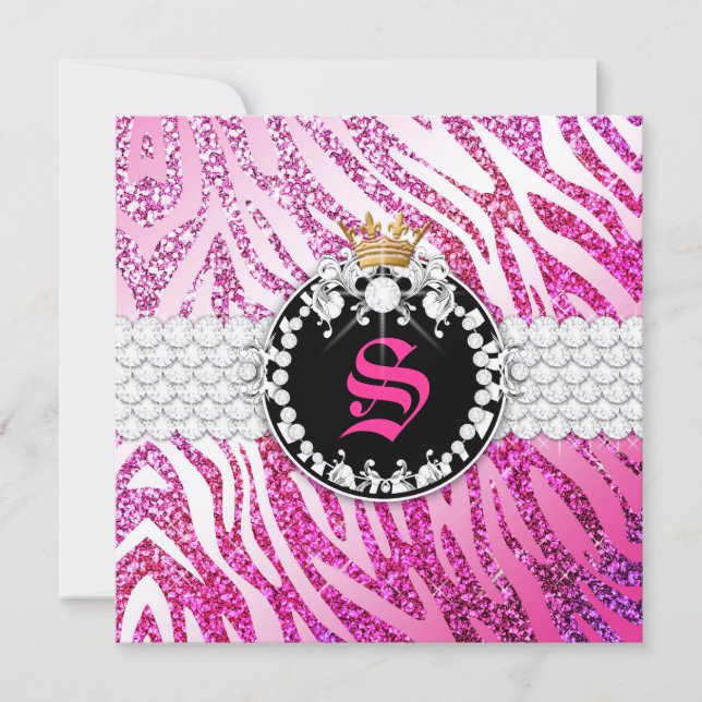 311 Glitter Queen Zebra Metallic (Any Age) Invitation (Front)