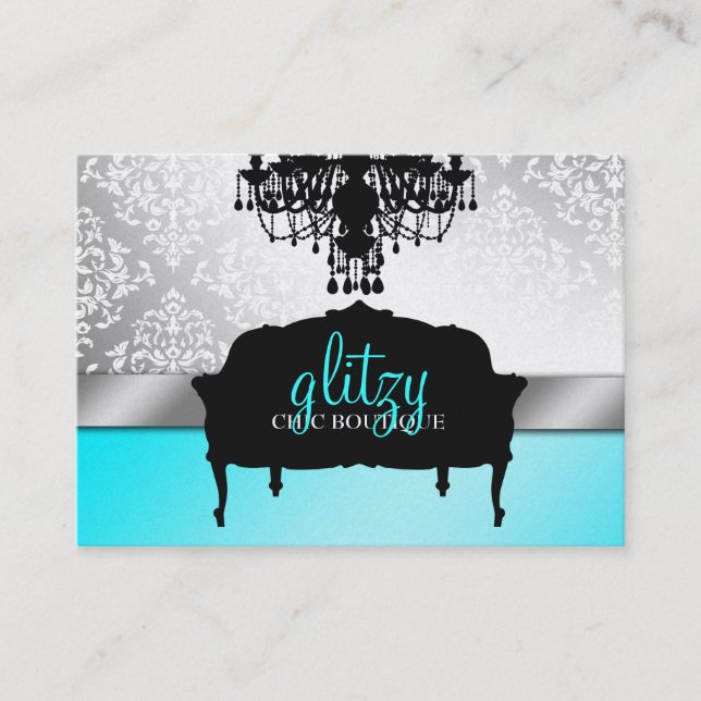311 Glitzy Chic Boutique Turquoise Metallic Business Card (Front)