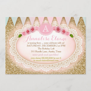 311 Gold Glitter Doily Banner Party Invitation