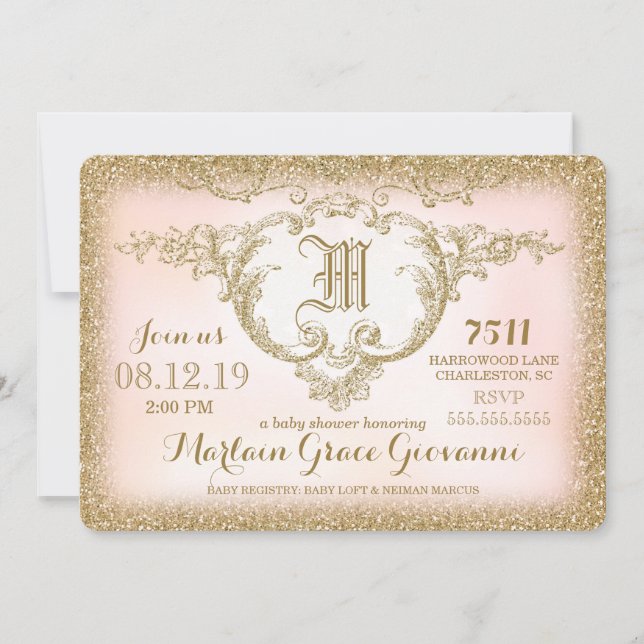 311 Gold Glitter Monogram Baby Shower Invitation (Front)