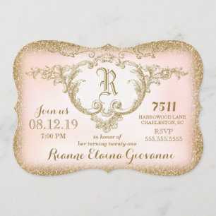 311 Gold Glitter Monogram Birthday Invitation