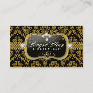 311-Golden Bling Noir Damask Business Card