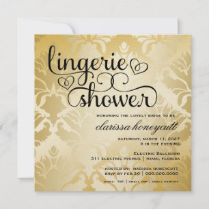 311 Golden Damask Shimmer Bridal Shower Invitation