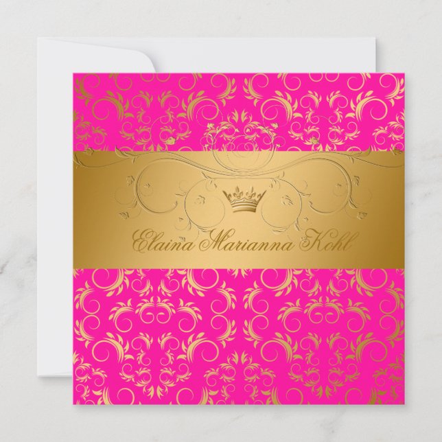 311-Golden diVine Passion Pink Sweet 16 Invitation (Front)
