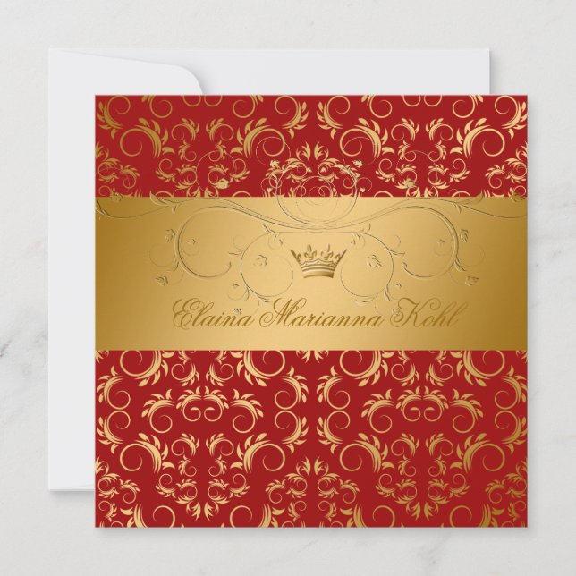 311-Golden diVine Sweet Cherry Red Sweet 16 Invitation (Front)