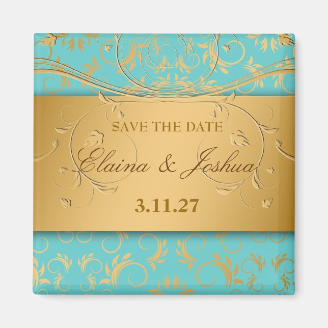 311-Golden diVine Turquoise Rapture  Save the Date Magnet (Front)