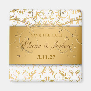 311-Golden diVine White Delight Save the Date Magnet