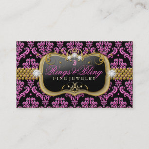 311-Golden Raspberry Bling Noir Damask Business Card