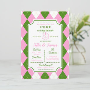 311 Golf Themed Baby Shower Pink Green Invitation