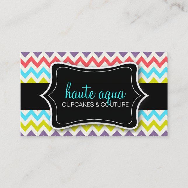 311 Haute Chevron Pattern Aqua Business Card (Front)