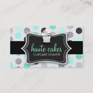 311 Haute Cupcakes Pink Polka Dots Mint Business Card