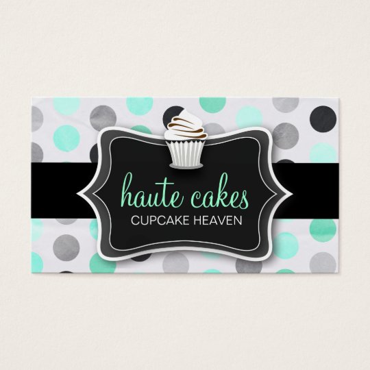 311 Haute Cupcakes Pink Polka Dots Mint Business Card