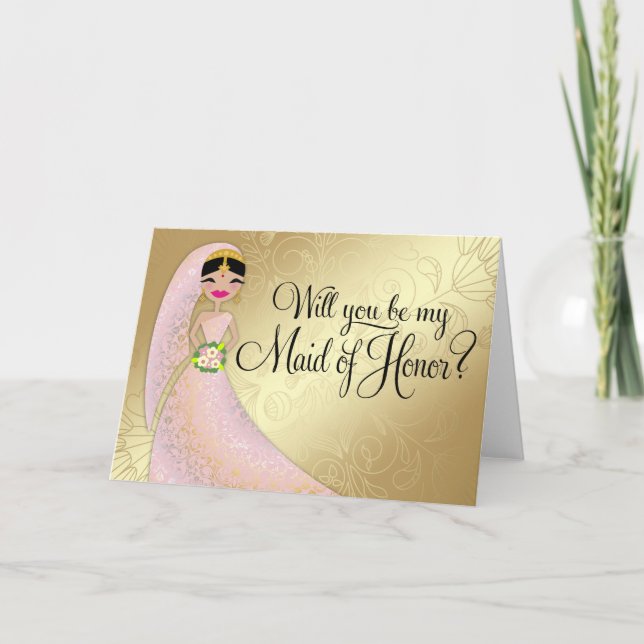 311 Henna Ornate Blush Pink DressBrunette Indian Invitation (Front)