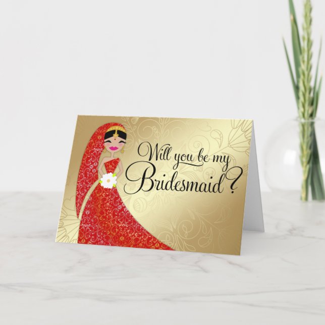 311 Henna Ornate Dress Updo Brunette Indian Invitation (Front)