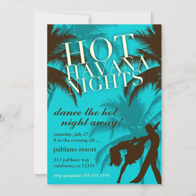 311 Hot Havana Nights Aqua Brown Invite (Front)
