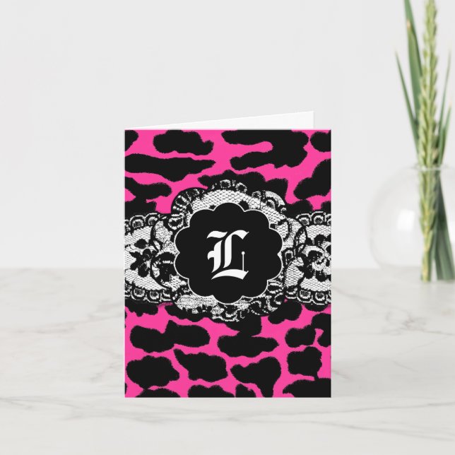 311-Hott Pink Leopard Lace Thank U Card (Front)