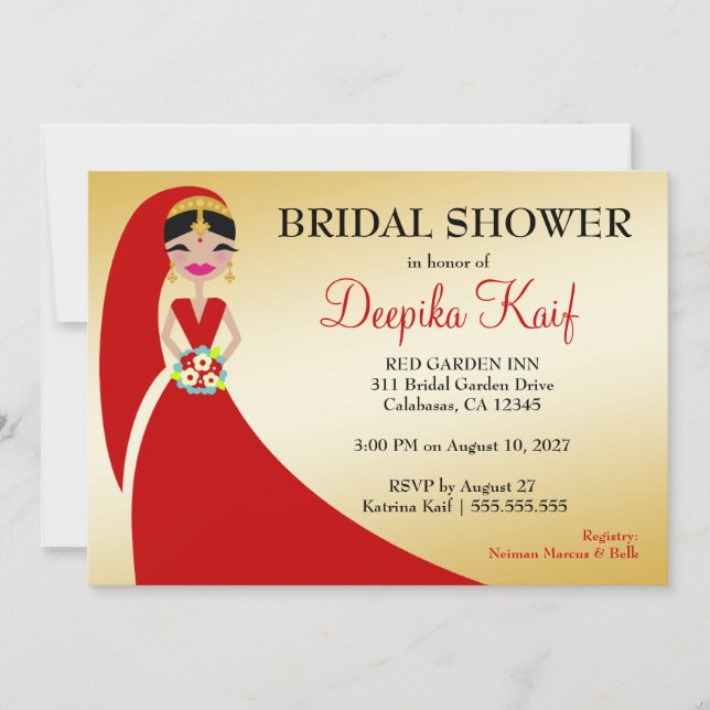 311 Indian Beauty Bride Metallic Gold Invitation (Front)