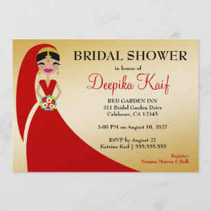 311 Indian Beauty Bride Metallic Gold Invitation