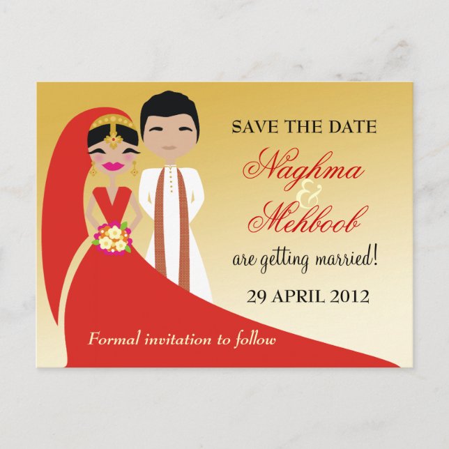 311 Indian Bride & Groom Save the Date Announcement Postcard (Front)