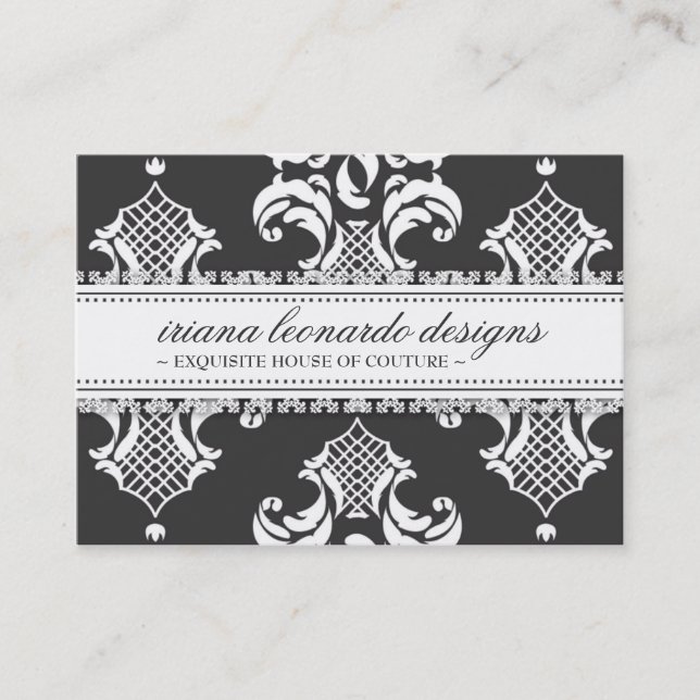 311 Iriana Damask Chubby Charcoal Business Card (Front)