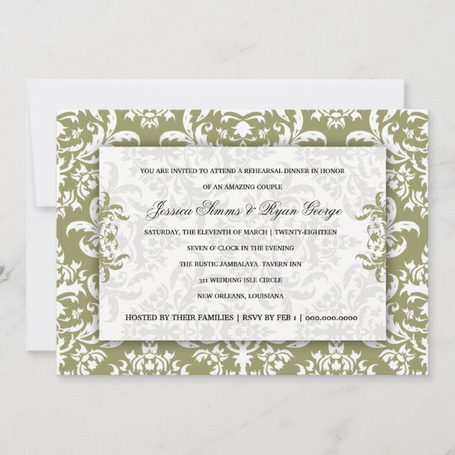 311 Jessica Green Damask Invitation (Front)