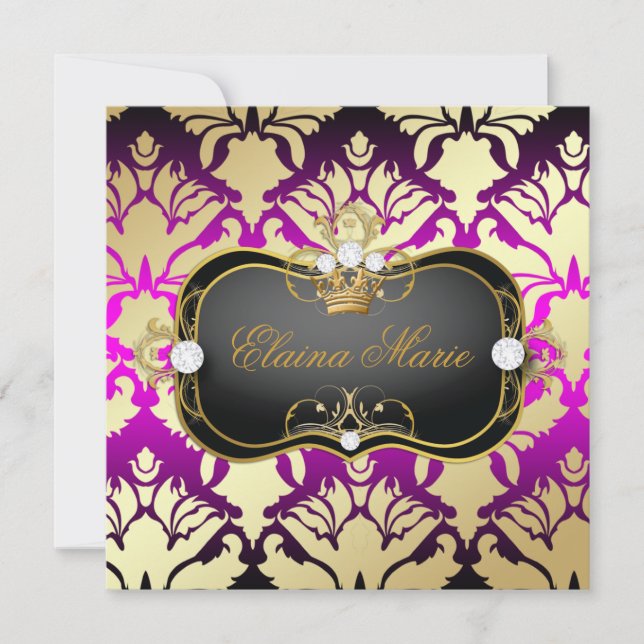 311 Jet Black Ciao Bella Pink Sass Metallic Gold Invitation (Front)