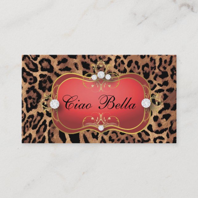 311 Jet Red Ciao Bella Black Tan Leopard Business Card (Front)
