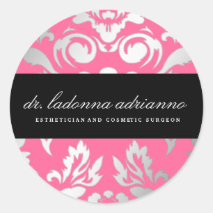 311-Ladonna Damask Rose Pink Classic Round Sticker