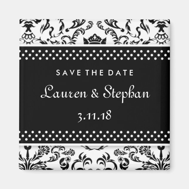 311-Lauren Damask Save the Date Black Magnet (Front)