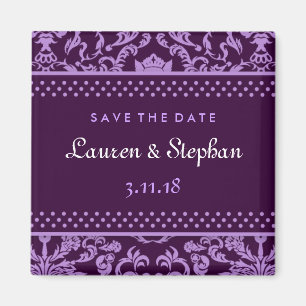 311-Lauren Damask Save the Date Purple Magnet