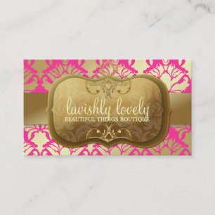 311 Lavish Golden Damask Shimmer Hot Pink Business Card