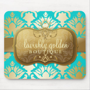 311 Lavish Golden Damask Shimmer Turquoise Mouse Mat