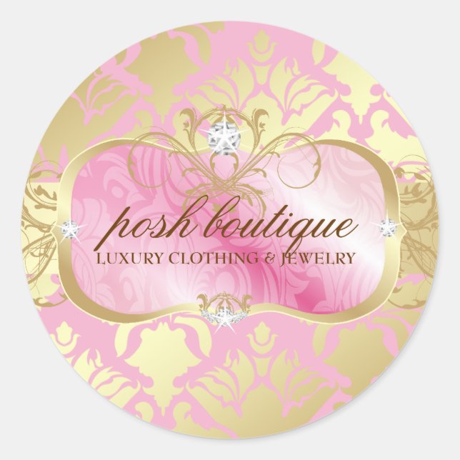 311 Lavish Pink Platter & Damask Shimmer Golden Classic Round Sticker (Front)