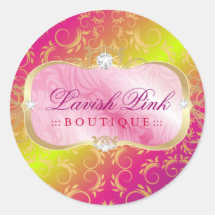 311 Lavish Pink Platter Golden Divine Rose Stem Classic Round Sticker