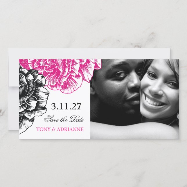 311-Le Plush Fleur - Pink & Black Save the Date (Front)