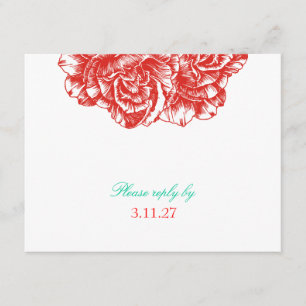311-Le Plush Fleur - Rouge & Turquoise RSVP Card