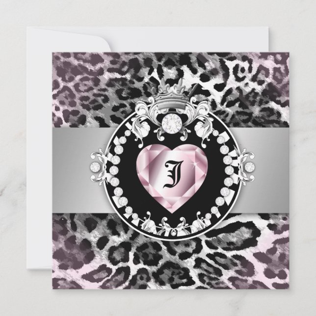 311-Leopard-Tique Kiss Queen of Hearts Sweet 16 Invitation (Front)