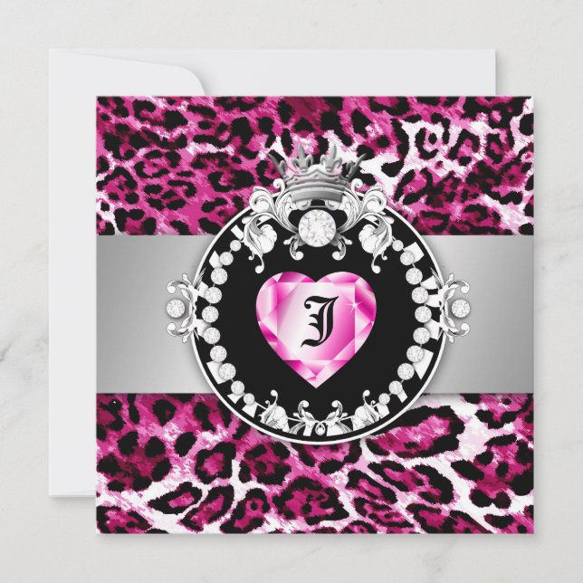 311 Leopard-Tique Queen of Hearts Sweet 16 Hot Pin Invitation (Front)