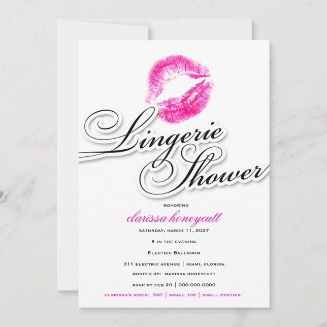 311-Lingerie Shower - Pink Kisses Invitation (Front)