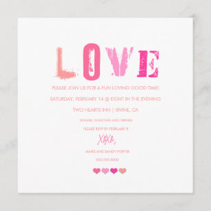 311 Love Hearts in a Row   White Invitation