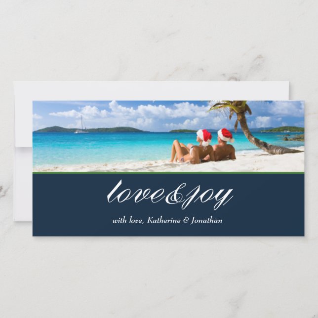 311-Love & Joy Custom Photo Navy Blue Holiday Card (Front)
