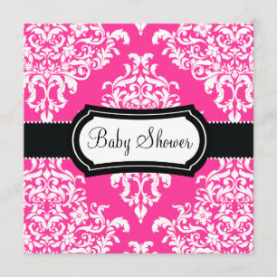 311 Lovey Dovey Damask Baby Shower Hot Pink Invitation