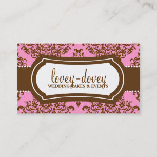 311 Lovey Dovey Damask Pink Brown Business Card