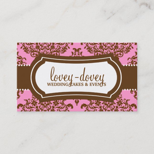 311 Lovey Dovey Damask Pink Brown Business Card (Front)