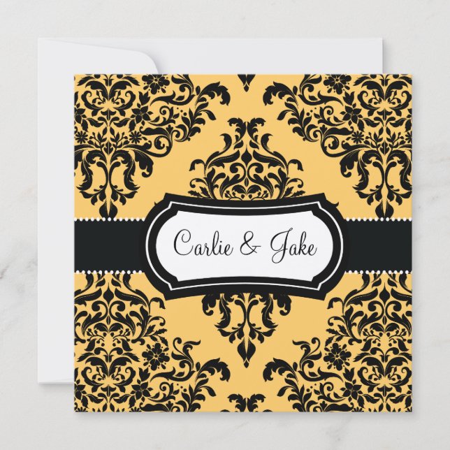311 Lovey Dovey Damask Wedding Invite Canary Yello (Front)