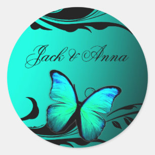 311 Lustrous Butterfly Turquoise Blue Classic Round Sticker