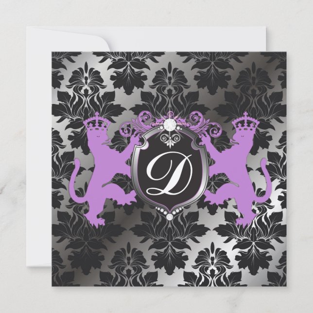 311 Luxe Lion Heraldry Purple 16th, 21, 30, 40, 50 Invitation (Front)